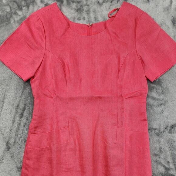 Vintage 90s Ellen Ashley Dress Womens 6 PETITE Linen Short Sleeve Sheath Pockets - Picture 2 of 9